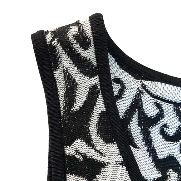 Carmen Marc Valvo Knit Dress Black + Ivory Body-con Jacquard/Damask Prin… - Picture 7 of 13